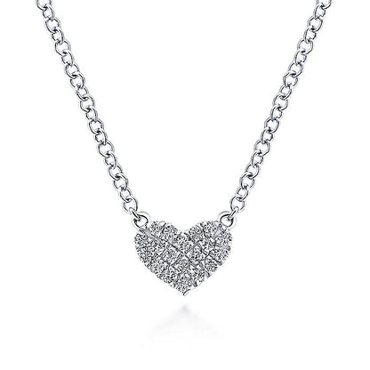 Gabriel & Co White Gold Pave Diamond Pendant Heart Necklace