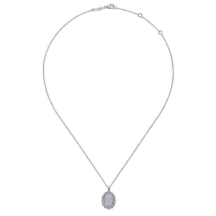 Gabriel & Co Sterling Silver White Sapphire Pavé Center and Bujukan Bead Frame Pendant Necklace