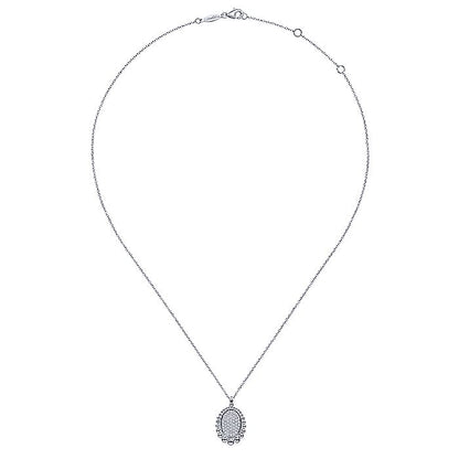 Gabriel & Co Sterling Silver White Sapphire Pavé Center and Bujukan Bead Frame Pendant Necklace