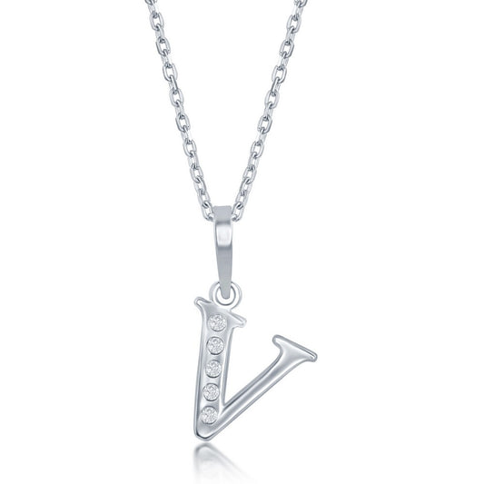 Sterling Silver Diamond V Necklace - Silver Necklace
