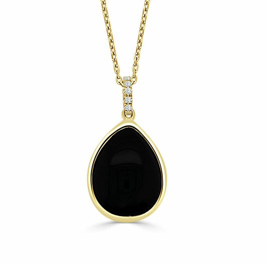 Frederic Sage Yellow Gold Luna Black Onyx & Diamond Pendant With Chain