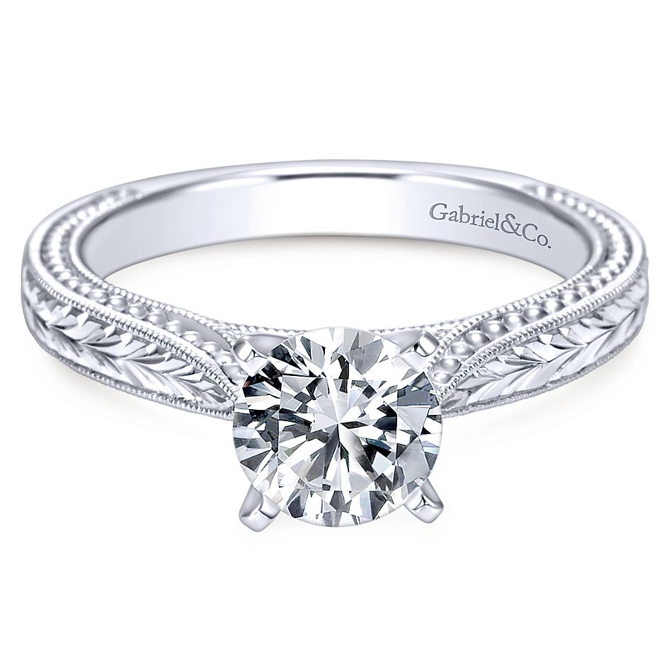 Gabriel & Co White Gold Engraved Semi-Mount Engagement Ring