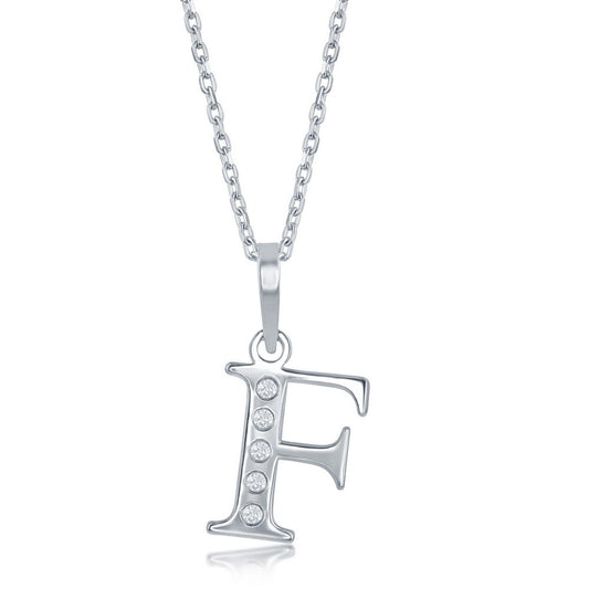 Sterling Silver Diamond F Necklace - Silver Necklace