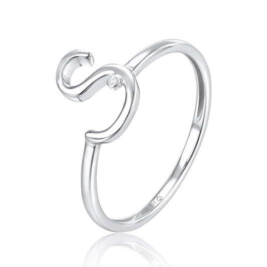 White Gold Diamond Initial S Ring - Diamond Fashion Rings - Women's