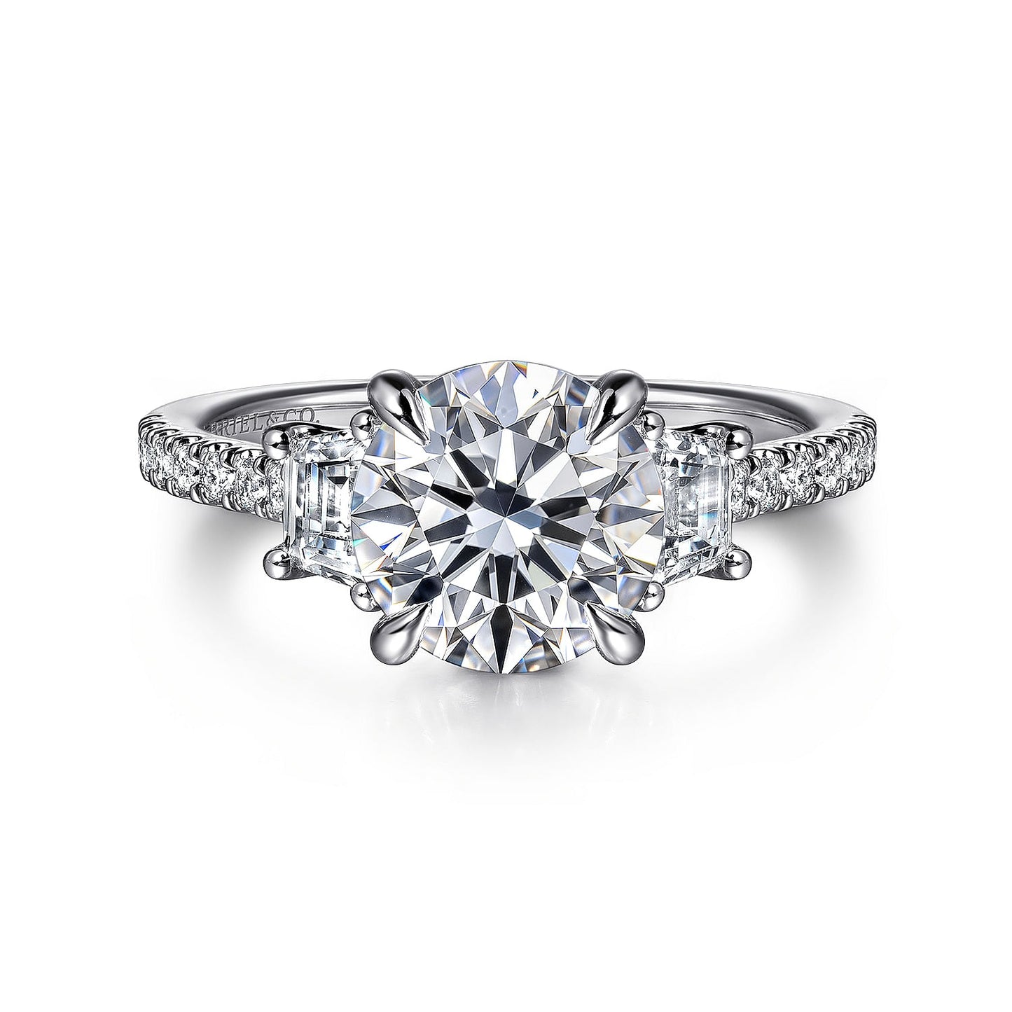Gabriel & Co. White Gold Round Three Stone Semi-Mount Engagement Ring