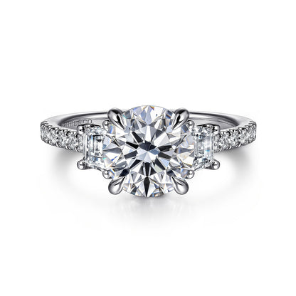 Gabriel & Co. White Gold Round Three Stone Semi-Mount Engagement Ring