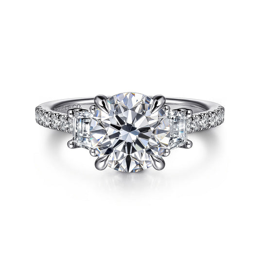 Gabriel & Co. White Gold Round Three Stone Semi-Mount Engagement Ring