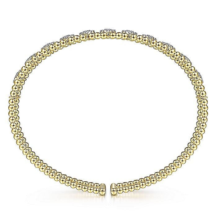 Gabriel & Co. Yellow Gold Offset Diamond Cluster Bujukan Beaded Cuff Bracelet - Diamond Bracelets