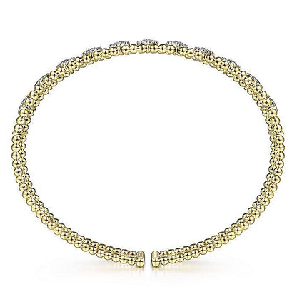 Gabriel & Co. Yellow Gold Offset Diamond Cluster Bujukan Beaded Cuff Bracelet - Diamond Bracelets