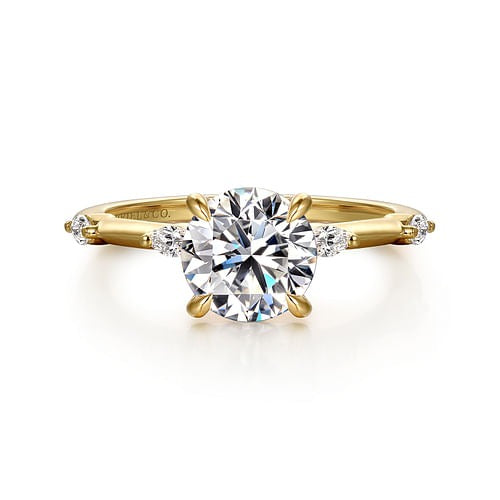 Gabriel & Co. 14 Karat Yellow Gold Round Scattered Marquise Diamond Semi Mount Engagement Ring