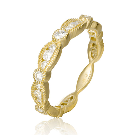 Ladies Luvente Yellow Gold Geometric Diamond Band - Diamond Fashion Rings - Women's