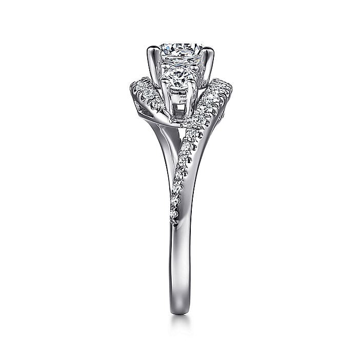 Gabriel & Co. 14 Karat White Gold Three Stone Contemporary Semi-Mount Engagement Ring