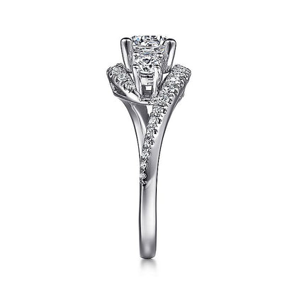 Gabriel & Co. 14 Karat White Gold Three Stone Contemporary Semi-Mount Engagement Ring