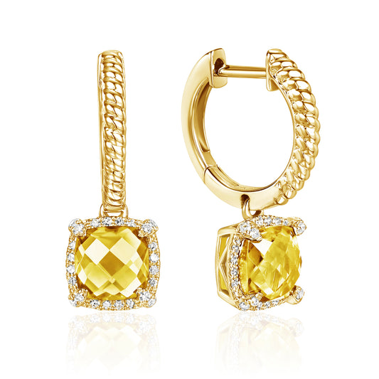 Luvente 14 Karat Yellow Gold Rope Dangle Citrine Dangle Earrings
