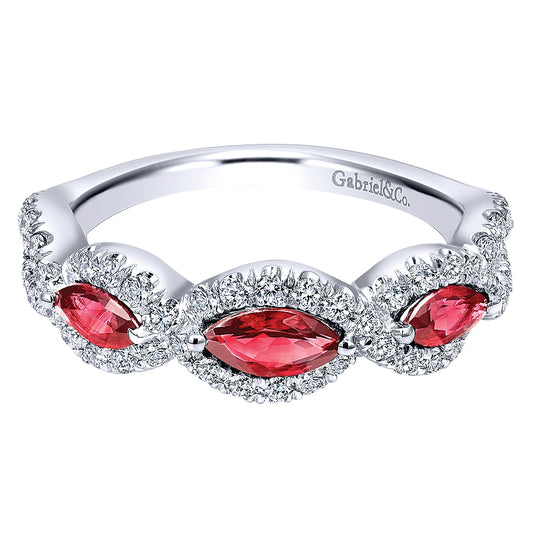 Gabriel & Co. 14 Karat White Gold Ruby & Diamond Fashion Ring