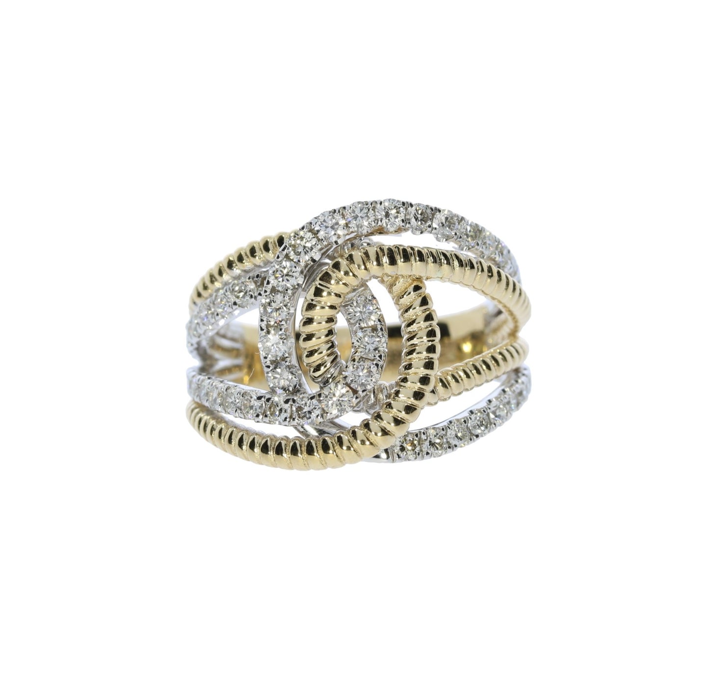 White and Yellow Gold Diamond Interlocking Style Ring