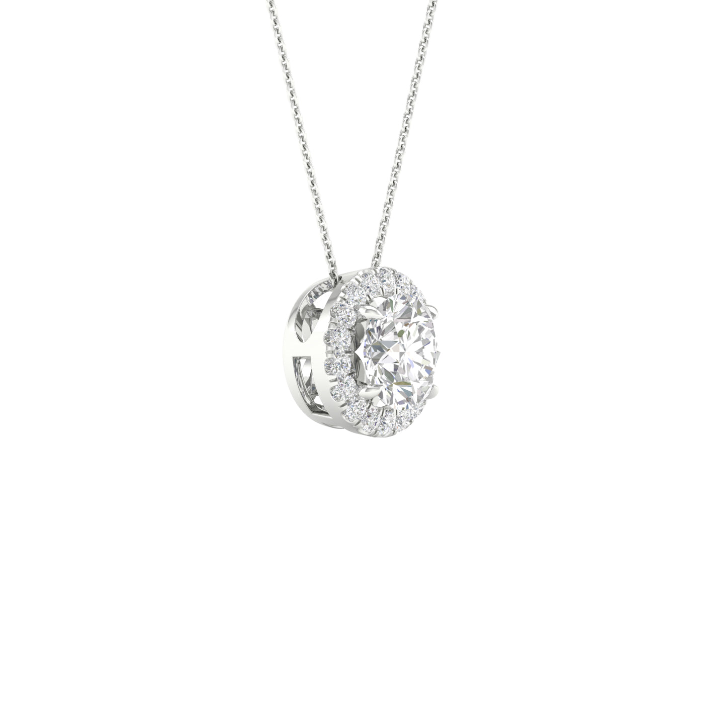 White Gold Laboratory Grown Round Diamond Halo Pendant