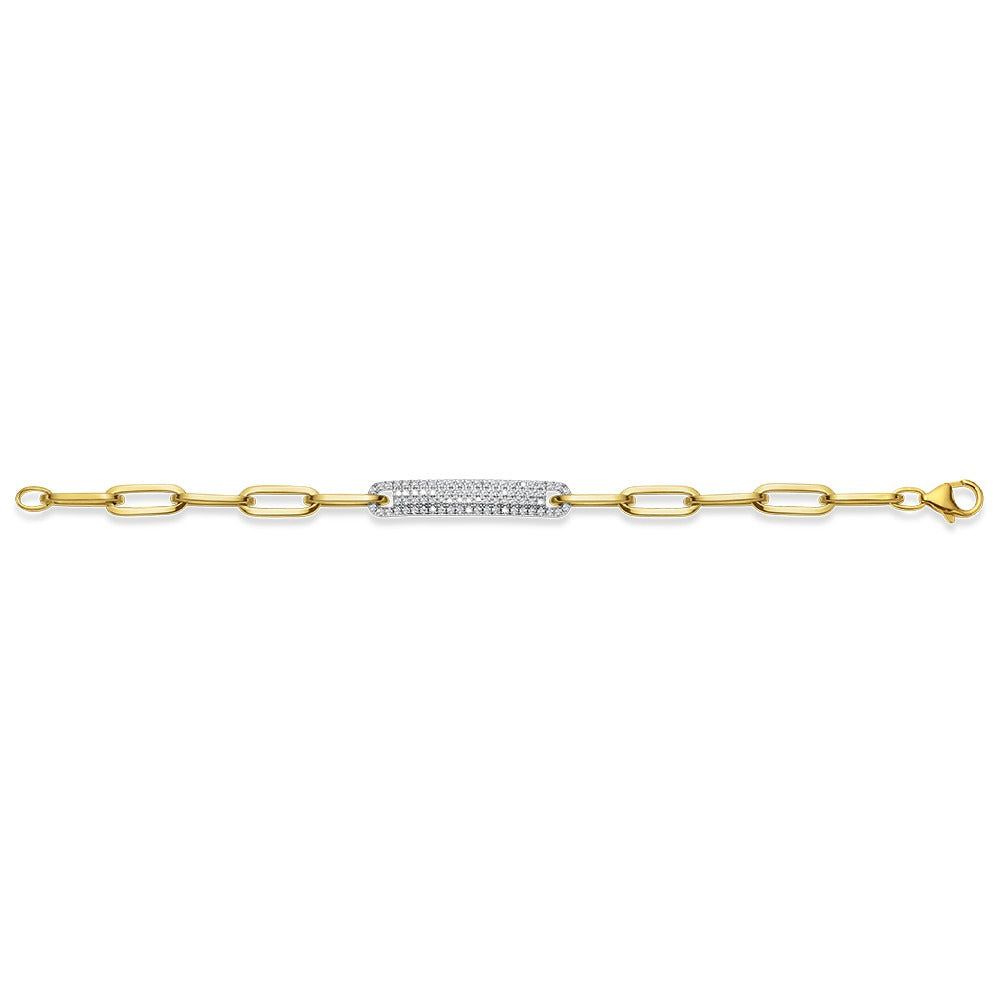 Yellow Gold Pavé Diamond Link Paperclip Style Bracelet