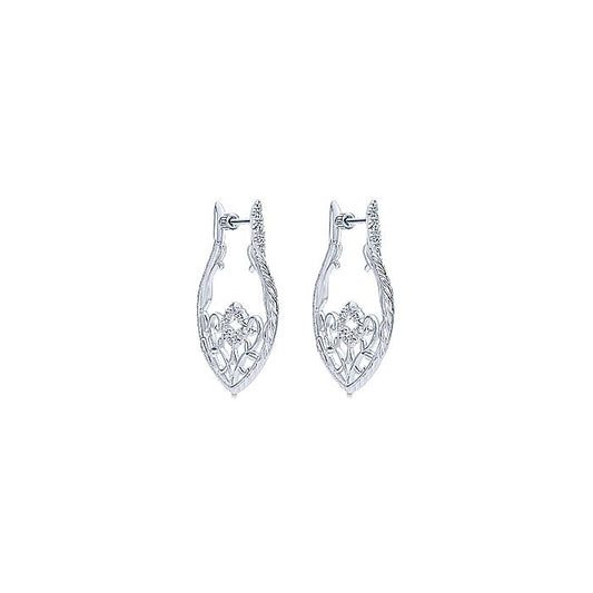 Gabriel & Co Sterling Silver 30mm Intricate White Sapphire Hoop Earrings - Silver Earrings