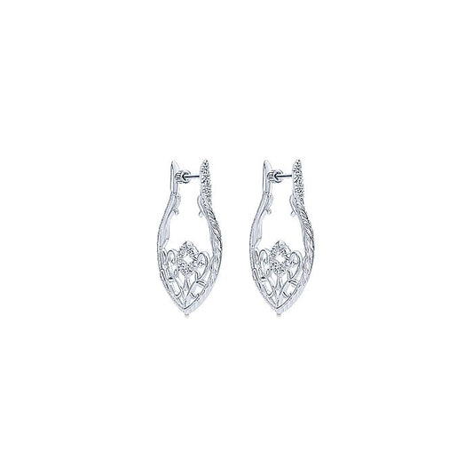 Gabriel & Co Sterling Silver 30mm Intricate White Sapphire Hoop Earrings