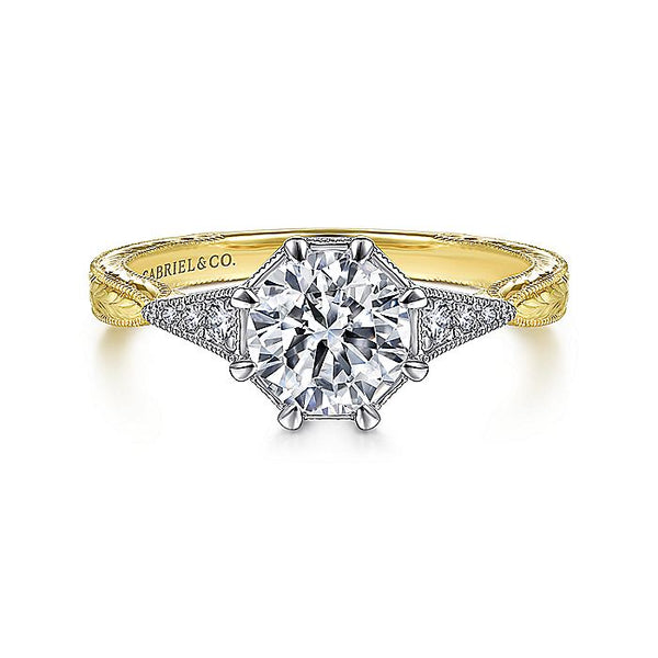 Gabriel & Co. 14 Karat White and Yellow Gold Art Deco Semi-Mount Engagement Ring