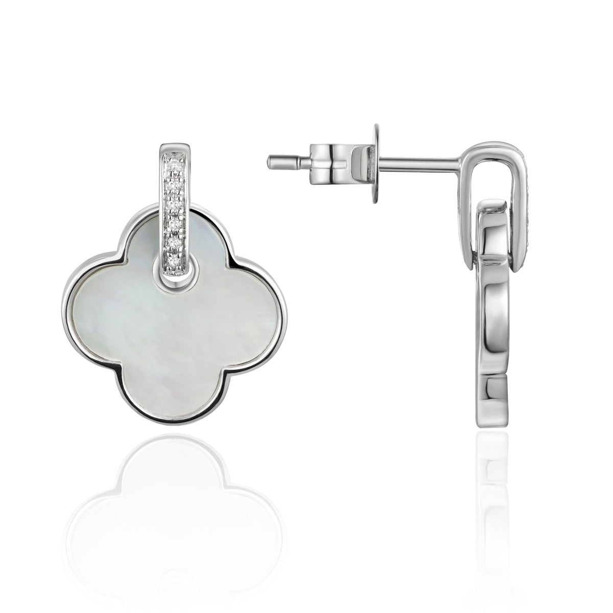 White Gold White Mother of Pearl and Diamond Earrings