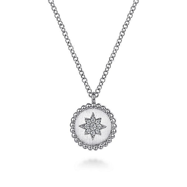 Gabriel & Co. Sterling Silver Bujukan Round Star Pendant 17.5 Inch Necklace