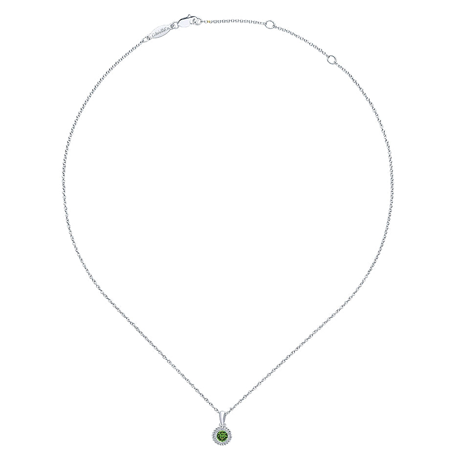 Gabriel & Co Sterling Silver Beaded Round Peridot Pendant Necklace - Silver Necklace