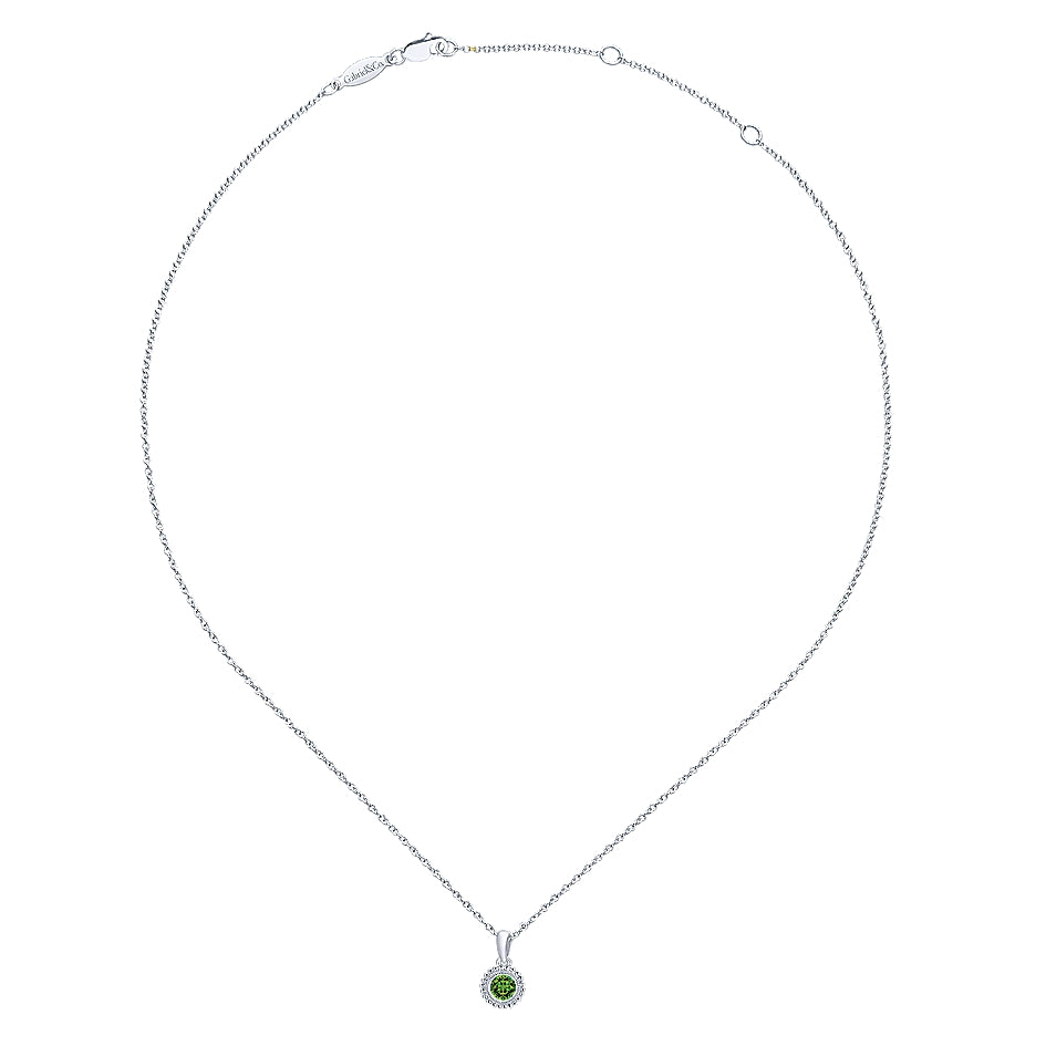 Gabriel & Co Sterling Silver Beaded Round Peridot Pendant Necklace