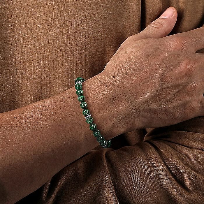Gabriel & Co. Sterling Silver 8mm Malachite Beaded 8.5 Inch Bracelet - Gents Bracelet