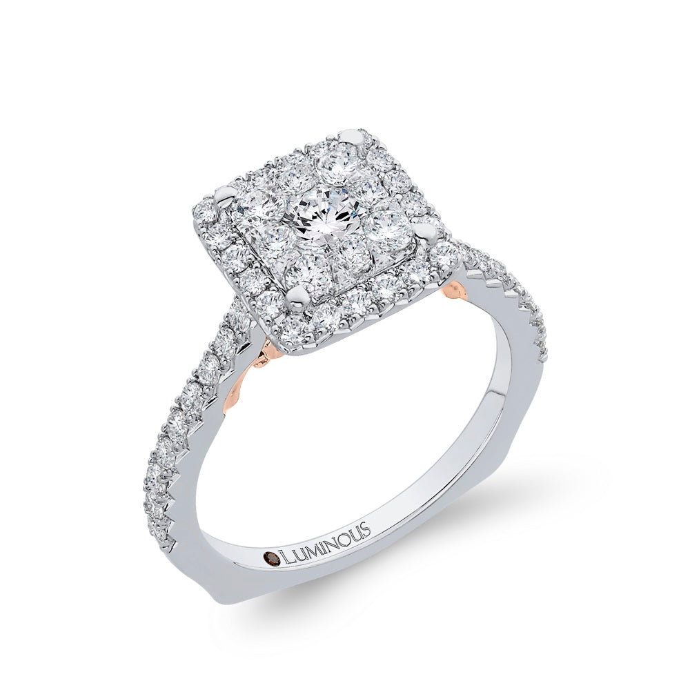 Luminous White & Rose Gold Square Halo Engagement Ring - Diamond Engagement Rings
