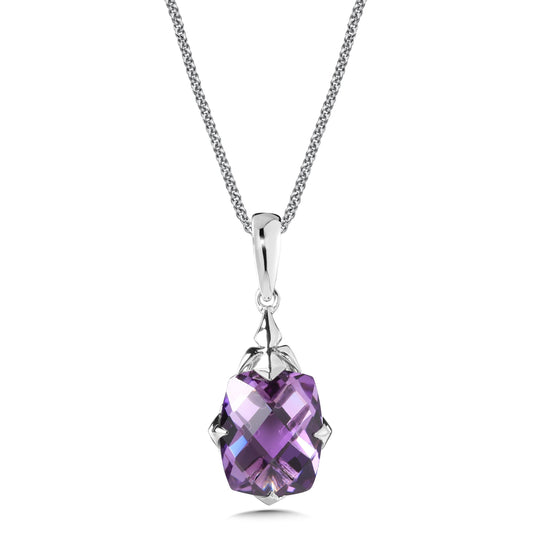 Ladies Colore Sterling Silver Amethyst Necklace - Colored Stone Pendants