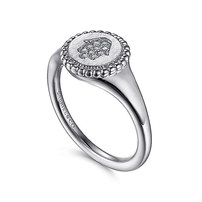 Gabriel & Co. Sterling Silver Signet Ring with Diamond Hamsah - Diamond Fashion Rings - Women's