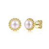 Gabriel & Co Yellow Gold Pearl with Beaded Frame Stud Earrings