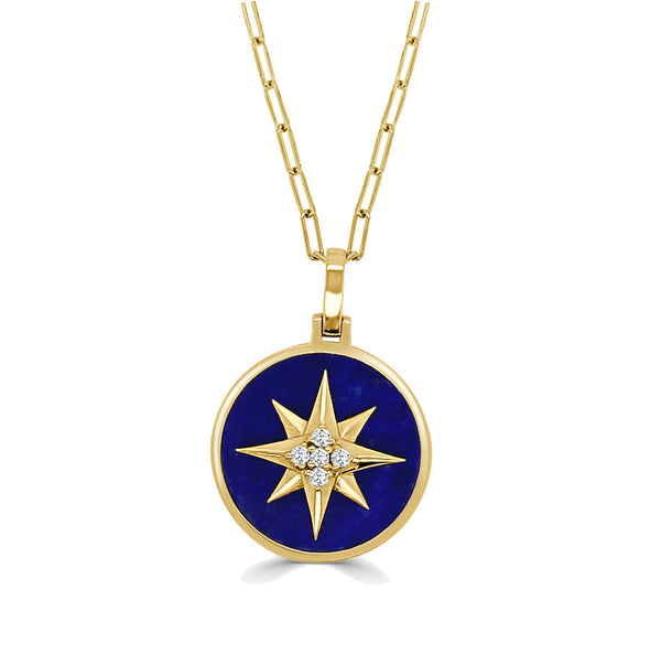 Frederic Sage Yellow Gold Lapis & Diamond Compass Necklace