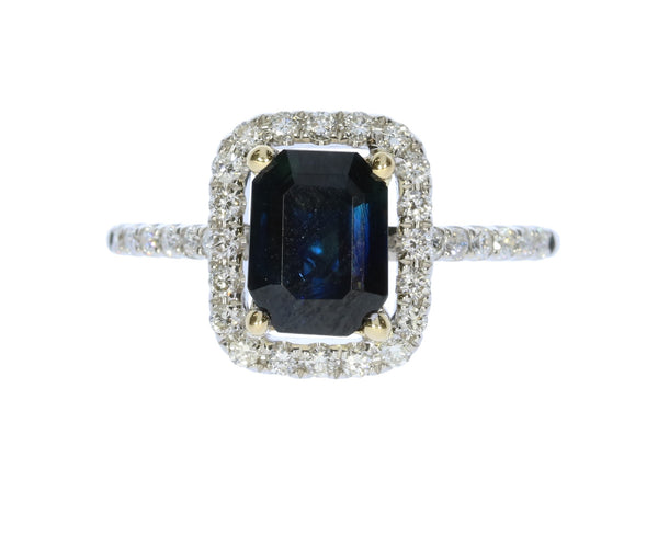 White Gold Halo Sapphire And Diamond Fashion Ring
