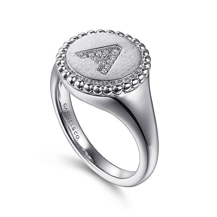 Gabriel & Co. Sterling Silver Initial A Signet Ring - Diamond Fashion Rings - Women's