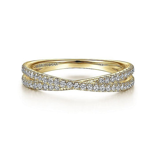 Gabriel & Co. Yellow Gold Criss Cross Diamond Ring