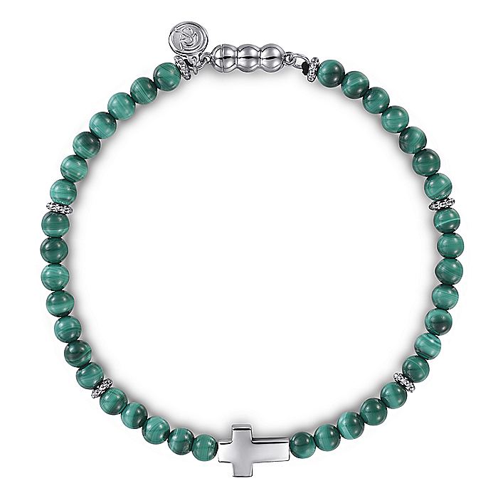 Gabriel & Co Sterling Silver Malachite Cross Bracelet - Gents Bracelet