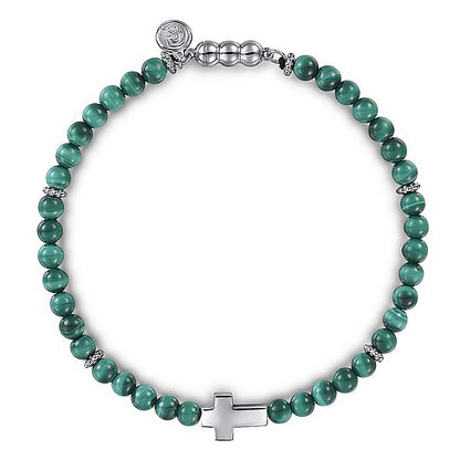 Gabriel & Co Sterling Silver Malachite Cross Bracelet - Gents Bracelet
