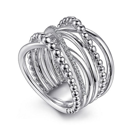 Gabriel & Co Sterling Silver White Sapphire Cris-Cross Ring