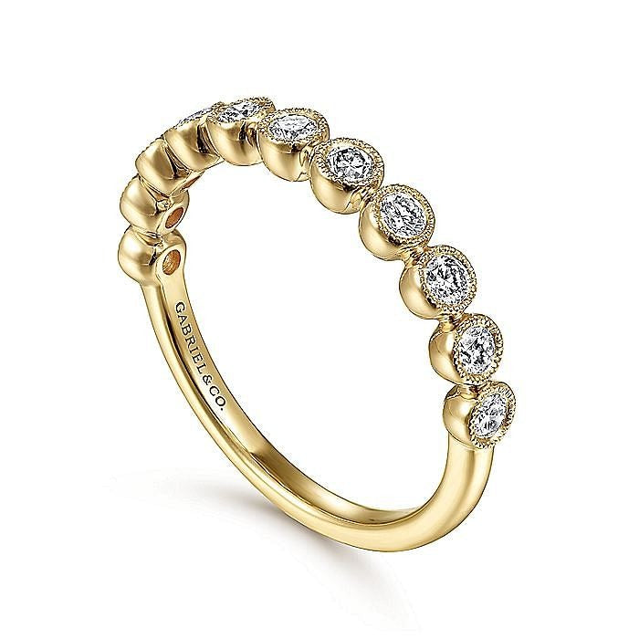 Gabriel & Co Yellow Gold Millgrain Bezel Diamond Stackable Ring