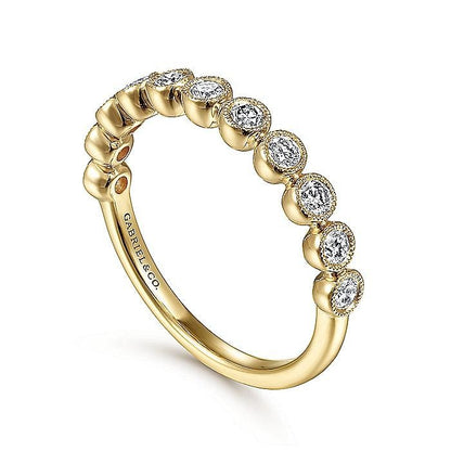 Gabriel & Co Yellow Gold Millgrain Bezel Diamond Stackable Ring