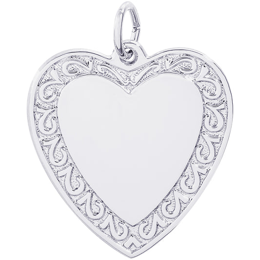 Rembrandt Sterling Silver Scrolled Classic Heart Charm - Silver Charms