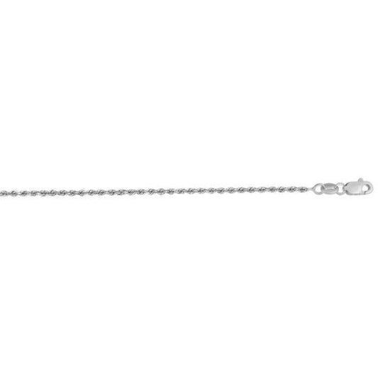 14 Karat White Gold 18 Inch 1.4mm Solid Diamond Cut Rope Chain
