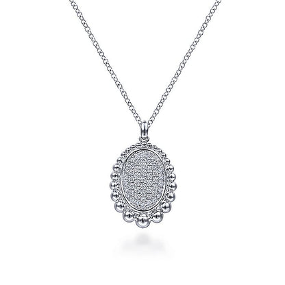 Gabriel & Co Sterling Silver White Sapphire Pavé Center and Bujukan Bead Frame Pendant Necklace