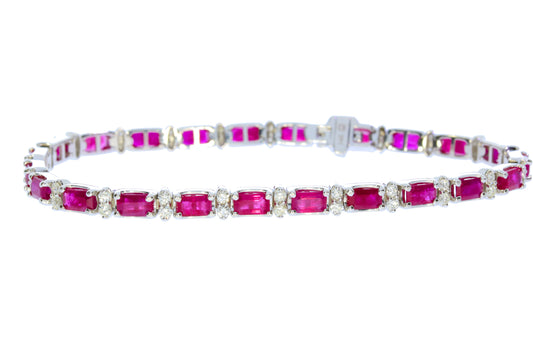 White Gold Ruby And Diamond Link Bracelet