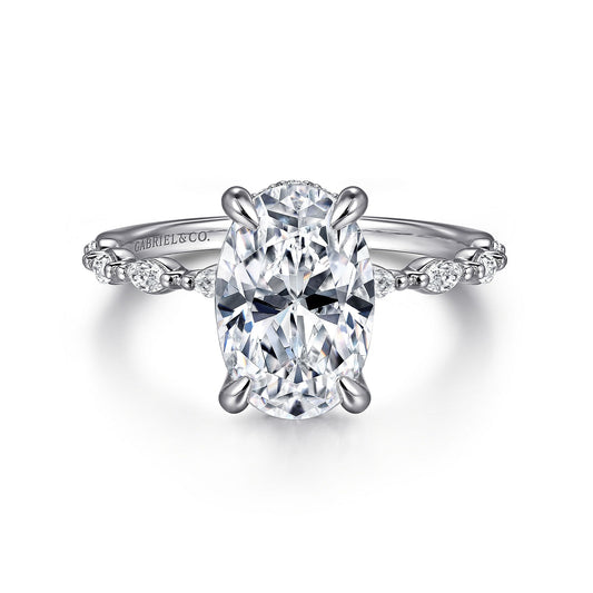 Gabriel & Co. 14 Karat White Gold Oval Hidden Halo Semi-Mount Engagement Ring - Diamond Semi-Mount Rings