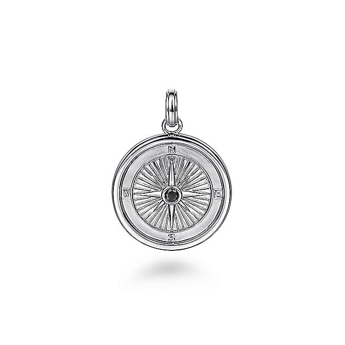 Gabriel & Co Sterling Silver Compass Pendant with Black Spinel Stone - Gents Pendant