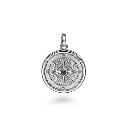 Gabriel & Co Sterling Silver Compass Pendant with Black Spinel Stone - Gents Pendant